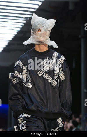 London, UK. 09 January 2015. The runway show of fashion designer Christopher Shannon at the Topman Show Space: The Old Sorting Office during London Collections: Men, the menswear fashion week in London. Photo: CatwalkFashion/Alamy Live News Stock Photo