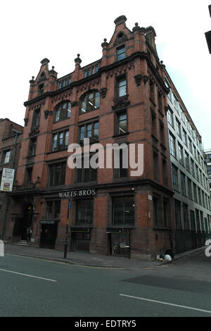 White sky portrait, Lever Street at Bunsen Street, Grade 2 Listed 'Watt's Brothers' Building, Northern Quarter, Manchester Stock Photo