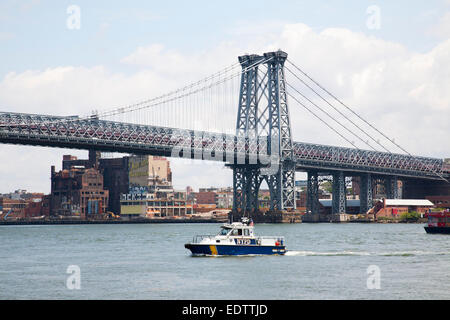 Manhattan bridge and Brooklyn on the background, East river, New York, Usa, America Stock Photo