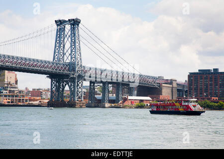 Manhattan bridge and Brooklyn on the background, East river, New York, Usa, America Stock Photo