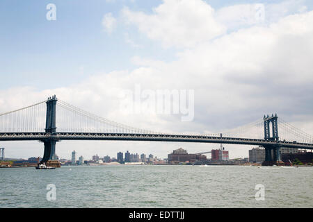 Manhattan bridge and Brooklyn on the background, East river, New York, Usa, America Stock Photo