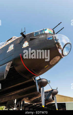 Close up view from under the front of a RAF Bomber Command World War 2 Lancaster Bomber Stock Photo