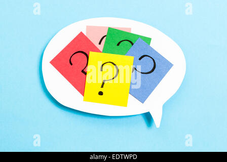 Thinking concept with question mark on blue background Stock Photo