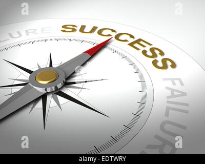 Conceptual 3D render of compass with needle pointing the word success Stock Photo