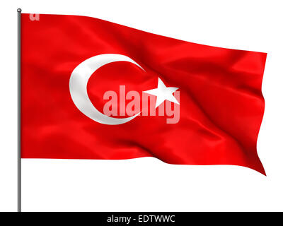 Waving Turkish flag isolated over white background Stock Photo