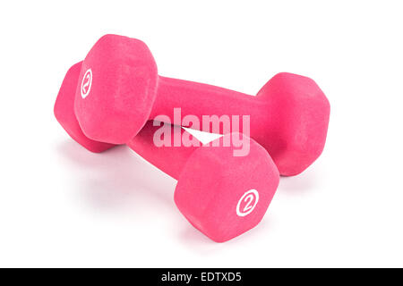 A pair of soft foam covered hand weights isolated on white Stock Photo