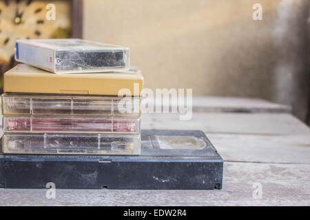 Old cassette is placed on a floor. Stock Photo