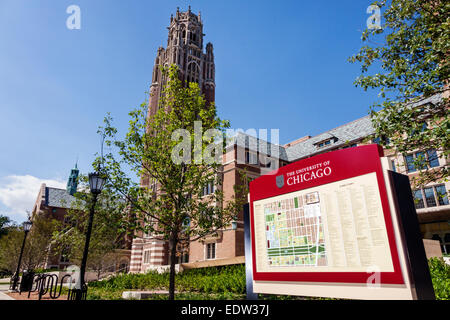Chicago Illinois,Hyde Park,campus,University of Chicago,sign,map,IL140907045 Stock Photo