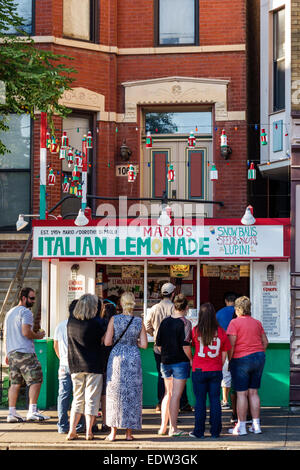 Chicago Illinois,Little Italy,West Taylor Street,Mario's Italian Lemonade,stand,customers,line,queue,IL140907095 Stock Photo