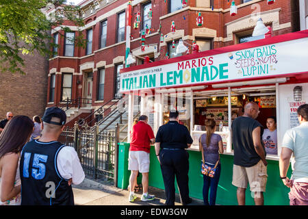 Chicago Illinois,Little Italy,West Taylor Street,Mario's Italian Lemonade,stand,customers,line,queue,visitors travel traveling tour tourist tourism la Stock Photo