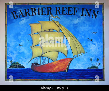 Barrier Reef Inn Sign On Caye Caulker, Belize Stock Photo