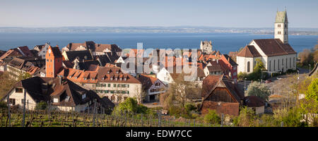 Townscape of Meersburg with the Obertor gate, Meersburg, Lake Constance, Baden-Württemberg, Germany, Stock Photo