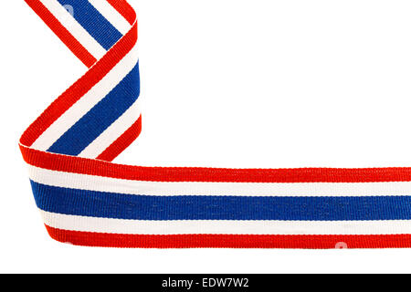 ribbon with thai flag pattern on white background(isolated) and blank area at right side