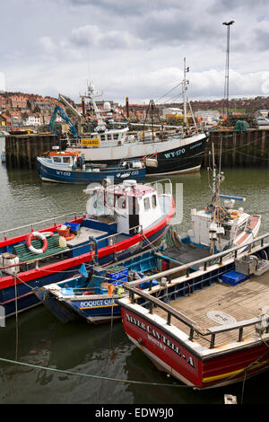 UK, England, Yorkshire, Whitby, New Quay, fishing boats at mooring Stock Photo