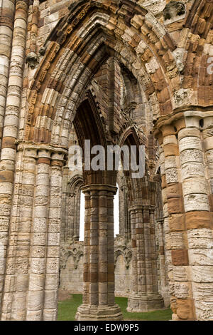 UK, England, Yorkshire, Whitby, Abbey arched ruins Stock Photo