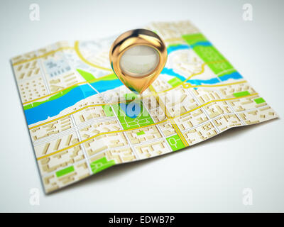 GPS Navigation Street Map with Pin icon on routes. Map and pin marker ...
