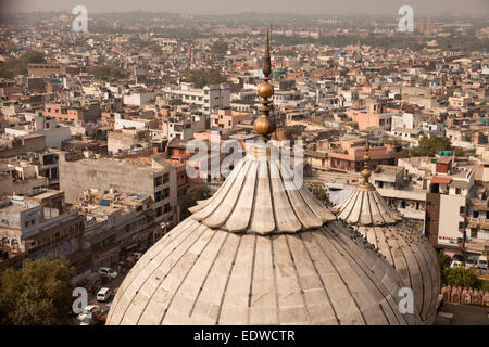 View from the minaret of the Friday Mosque Jama Masjid across the roofs of the city, Delhi, India, Asia Stock Photo