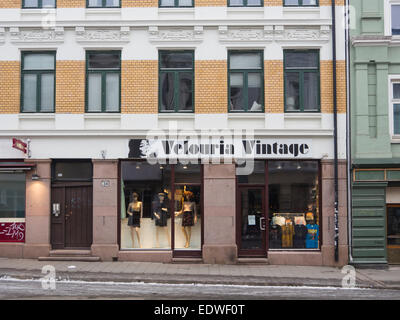 Velouria Vintage, small clothes shop in Grunerlokka  Oslo Norway, a popular downtown area for living and shopping Stock Photo
