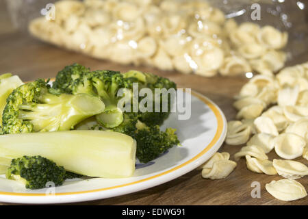 tasty Italian speciality: orecchiette typical pasta of the Apulia with broccoli Stock Photo