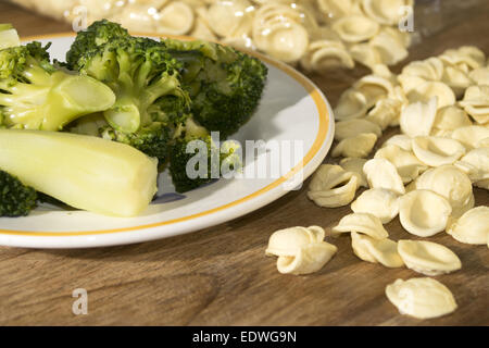 tasty Italian speciality: orecchiette typical pasta of the Apulia with broccoli Stock Photo