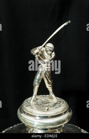 Top of the lid of the Camanachd Cup, the blue riband trophy in the sport of shinty. Stock Photo