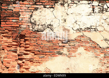 ruin monastery temple wall from red brick using as background pattern Stock Photo