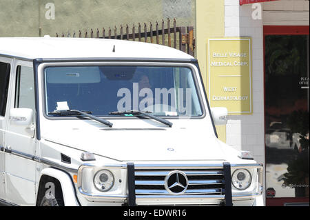 Ashley Tisdale pulls up in her white Mercedes-Benz to go to the skin care salon  Featuring: Ashley Tisdale Where: Los Angeles, California, United States When: 08 Jul 2014 Stock Photo