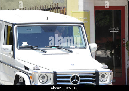 Ashley Tisdale pulls up in her white Mercedes-Benz to go to the skin care salon  Featuring: Ashley Tisdale Where: Los Angeles, California, United States When: 08 Jul 2014 Stock Photo