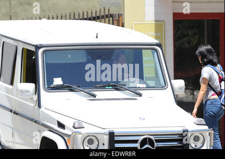 Ashley Tisdale pulls up in her white Mercedes-Benz to go to the skin care salon  Featuring: Ashley Tisdale Where: Los Angeles, California, United States When: 08 Jul 2014 Stock Photo