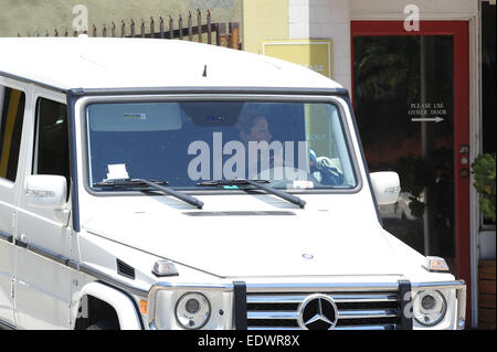 Ashley Tisdale pulls up in her white Mercedes-Benz to go to the skin care salon  Featuring: Ashley Tisdale Where: Los Angeles, California, United States When: 08 Jul 2014 Stock Photo