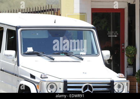 Ashley Tisdale pulls up in her white Mercedes-Benz to go to the skin care salon  Featuring: Ashley Tisdale Where: Los Angeles, California, United States When: 08 Jul 2014 Stock Photo