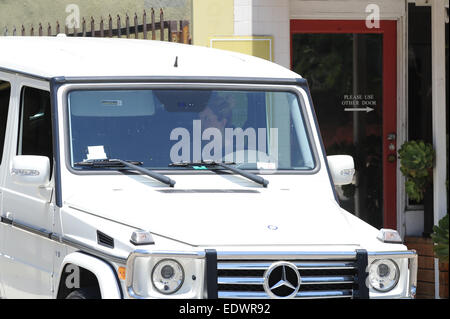 Ashley Tisdale pulls up in her white Mercedes-Benz to go to the skin care salon  Featuring: Ashley Tisdale Where: Los Angeles, California, United States When: 08 Jul 2014 Stock Photo