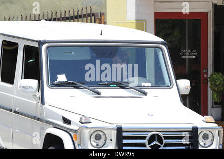 Ashley Tisdale pulls up in her white Mercedes-Benz to go to the skin care salon  Featuring: Ashley Tisdale Where: Los Angeles, California, United States When: 08 Jul 2014 Stock Photo