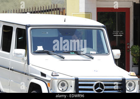 Ashley Tisdale pulls up in her white Mercedes-Benz to go to the skin care salon  Featuring: Ashley Tisdale Where: Los Angeles, California, United States When: 08 Jul 2014 Stock Photo