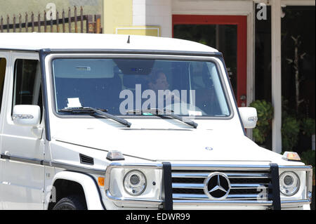 Ashley Tisdale pulls up in her white Mercedes-Benz to go to the skin care salon  Featuring: Ashley Tisdale Where: Los Angeles, California, United States When: 08 Jul 2014 Stock Photo