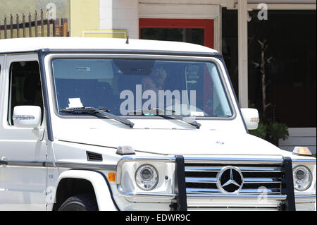 Ashley Tisdale pulls up in her white Mercedes-Benz to go to the skin care salon  Featuring: Ashley Tisdale Where: Los Angeles, California, United States When: 08 Jul 2014 Stock Photo