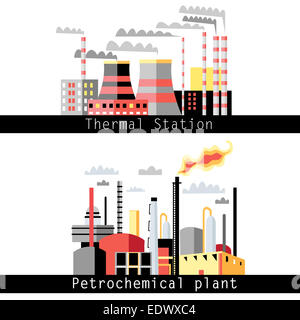 graphical illustration of a petrochemical plant and thermal power plant Stock Photo