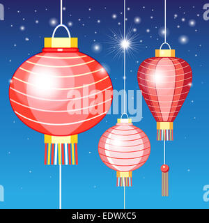 New graphics Chinese lanterns on a blue background Stock Photo