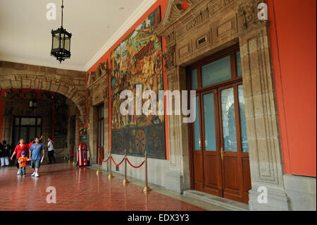 Diego Rivera mural at the National Palace in Mexico City, Mexico. Paintings showing life in ancient Mexico. Stock Photo