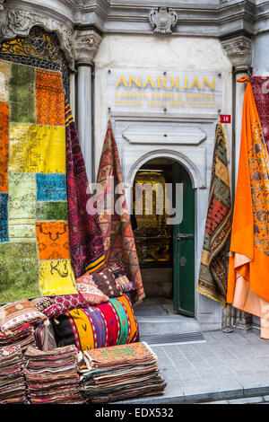 A Turkish carpet store at the Grand Bazaar in Sultanahmet, Istanbul, Turkey, Eurasia. Stock Photo