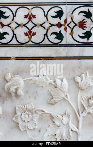 Detail bas-relief - Taj Mahal - The marble mausoleum located In Agra, India Stock Photo