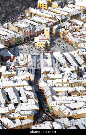 Aerial view of the Counsel House and Square in old Brasov city, Romania Stock Photo