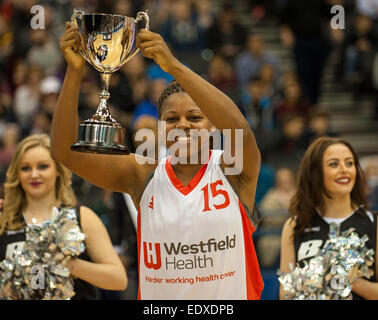 Birmigham, UK. 11th January, 2015.  Stephenie Gandy of the City Of Sheffield Hatters wins the MVP award at the WBBL Finals. Hatters won the match against the Nottingham Wildcats 76-62.  Stephen Bartholomew/Stephen Bartholomew Photography Stock Photo