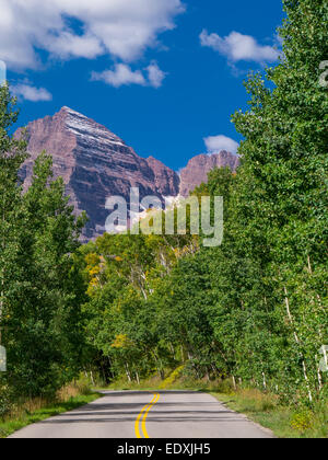 Maroon Bells Road in the Rocky Mountains outside Aspen Colorado Stock Photo