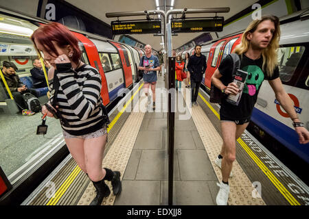 London, UK. 11th Jan, 2015.  No Trousers Tube Ride (No Pants Subway Ride) Credit:  Guy Corbishley/Alamy Live News Stock Photo