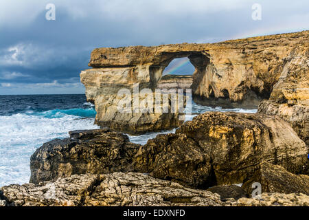 Azure window is located on the West coast of Gozo island, Dwejra is perhaps the most spectacular natural monument in Malta. Stock Photo