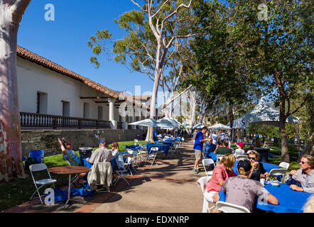 Greek festival outside the Old Mission in May 2014, Mission Plaza, San Luis Obispo, California, USA Stock Photo