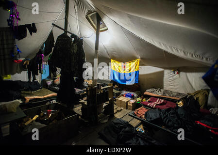Donetsk Region, Ukraine. 09th Jan, 2015. Soldier's living accommodation at proving ground near ATO zone, Donetsk region, Ukraine © Oleksandr Rupeta/Alamy Live News Stock Photo