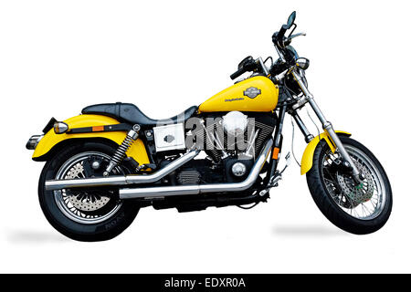 Harley Davidson Cruiser Motorcycle Cut out Yellow and chrome, Dublin Stock Photo