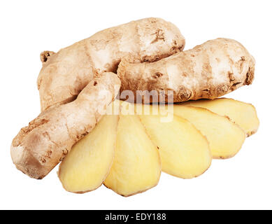 Fresh ginger slices isolated on white background. Clipping Path Stock Photo